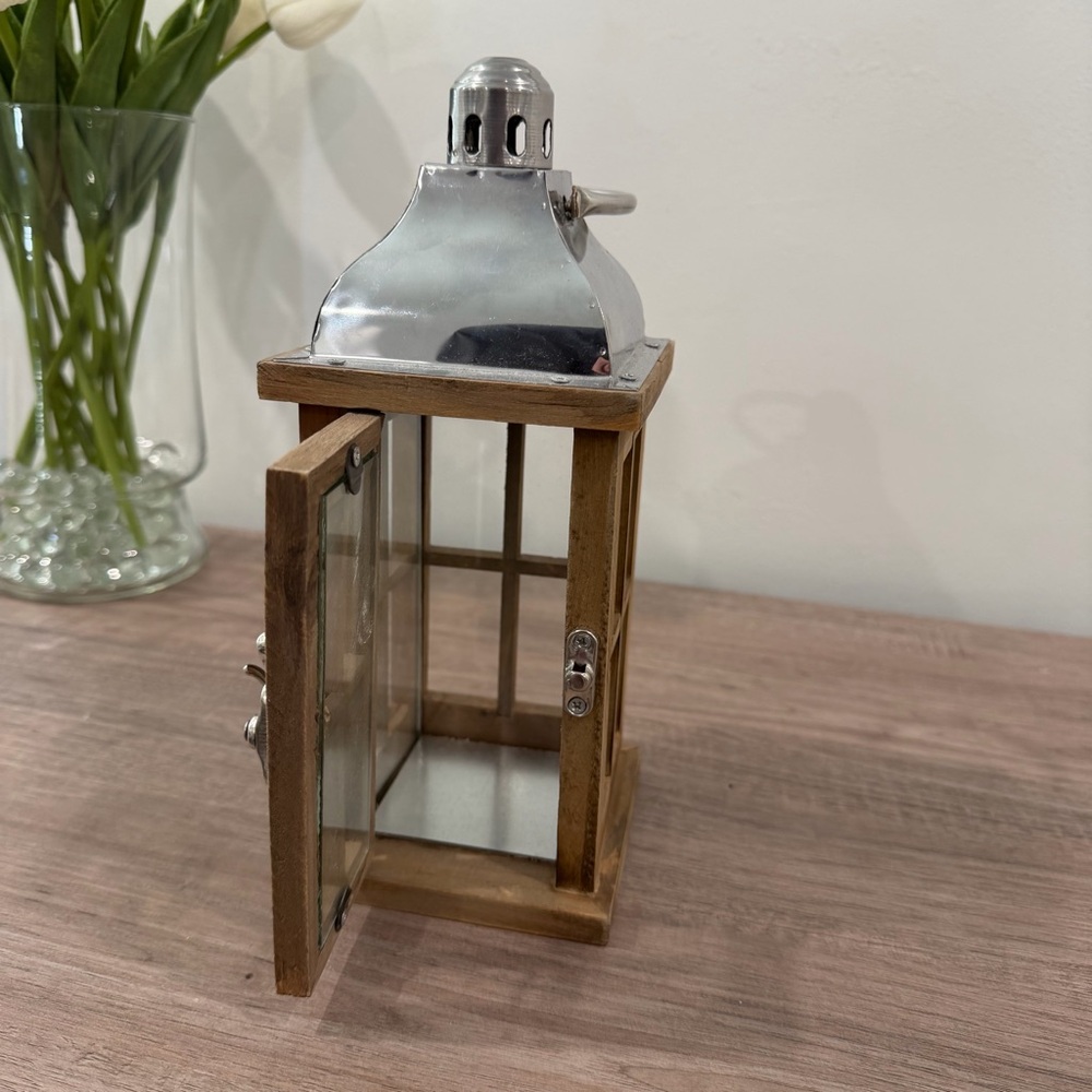 Hobby Lobby Wooden Lantern with Silver Accent - Picture 5 of 9